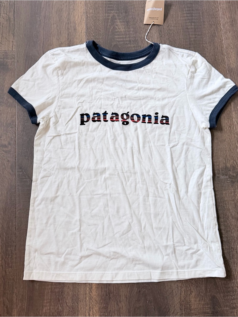 NWT Patagonia ‘73 Text Logo Organic Ringer Tee | Birch White | Small - Picture 2 of 5